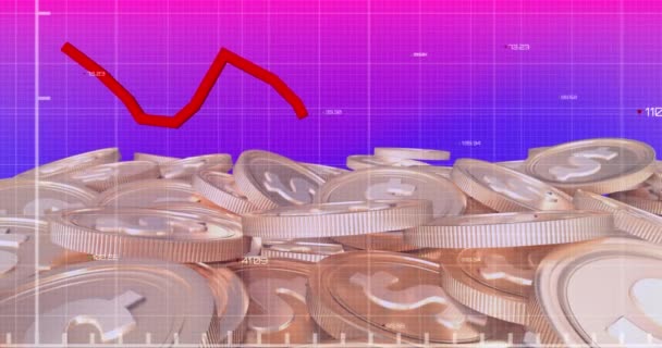 Animación Del Procesamiento Datos Financieros Sobre Monedas Oro Interfaz Digital — Vídeos de Stock