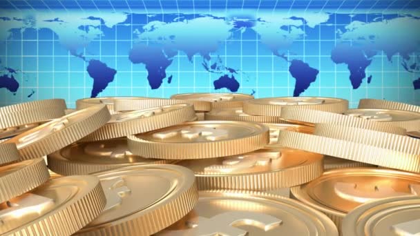 Animation World Map Gold Coins Digital Interface Global Finance Business — Stock Video