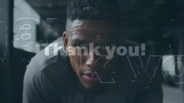 Thank You Text Grunge Style Close African American Man Gym — Stock Video
