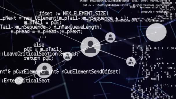 Animação Interface Mostrando Informações Ícones Pessoas Conectadas Branco Fundo Preto — Vídeo de Stock