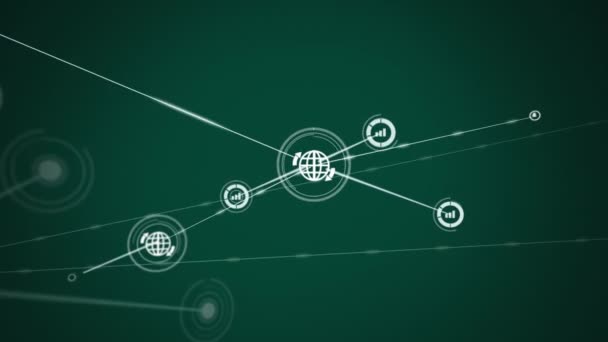 Animação Uma Rede Ícones Mídia Conectados Movimento Fundo Verde Conceito — Vídeo de Stock