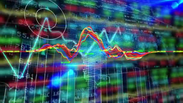 Animación Del Procesamiento Datos Financieros Fluctuaciones Líneas Interfaz Digital Finanzas — Vídeos de Stock