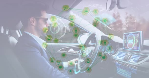 Animacja Interfejsu Pokazującego Zakres Wyświetlacze Informacji Człowiekiem Samojezdnym Samochodzie Koncepcja — Wideo stockowe