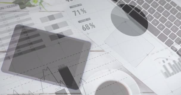 Animation Statistik Registrering Tablet Computertastatur Global Finans Forretningskoncept Digitalt Genereret – Stock-video