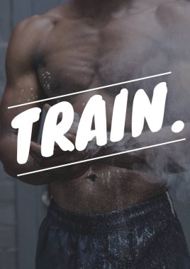 Çıplak göğsünüzle kas egzersizi yaptığınız tren metni. spor, motivasyon, destek ve ilham konsepti dijital olarak oluşturulmuş görüntü.