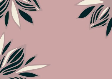 Soluk kahverengi arka planda üç köşede siyah ve beyaz çiçek yaprağı dizaynı. çerçeve tasarım konsepti, dijital olarak oluşturulmuş resim.