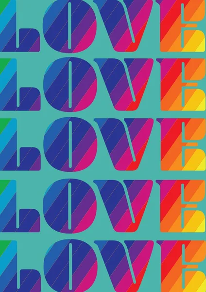 Illustration Word Love Rainbow Letters Repeated Five Times Filling Blue — Stock Photo, Image