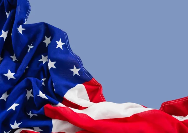 Primer Plano Bandera Americana Sobre Fondo Azul Claro Estados Unidos — Foto de Stock