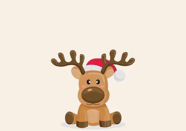 Baby Reindeer Santa Hat Copy Space Cream Background Christmas Festivity — Stock Photo, Image