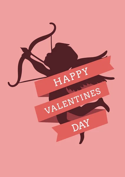 Feliz Día San Valentín Texto Con Ilustración Querubín Con Arco —  Fotos de Stock