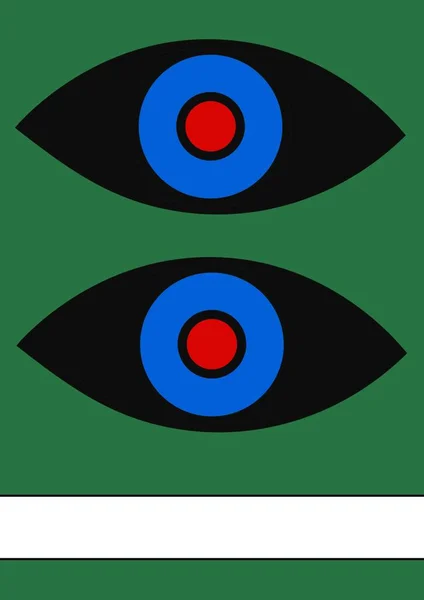 Ilustracja Dwóch Niebieskich Czerwonych Czarnych Oczu Zielonym Tle Miejscem Kopiowania — Zdjęcie stockowe