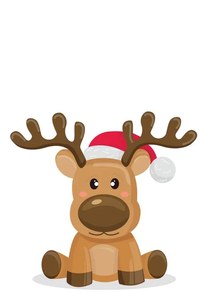 Illustration Cartoon Reindeer Wearing Santa Hat Sitting White Background Christmas — Stock Photo, Image