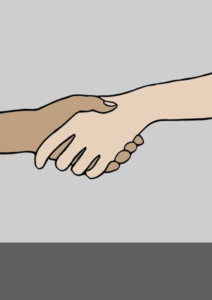 Ilustracja Trzymania Się Ręce Przestrzenią Szarym Tle Koncepcja Pomocy Równości — Zdjęcie stockowe