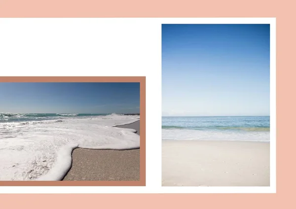 Composition Two Beach Seaside Images White Copy Space Pale Pink — Stock Photo, Image