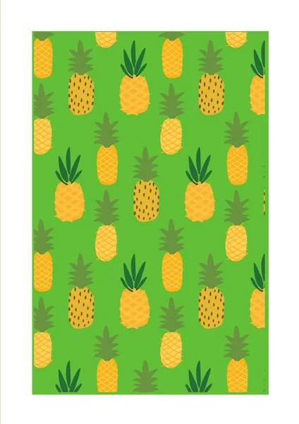 緑の背景にパイナップルの列とイラスト 新鮮なフルーツ夏のコンセプトデジタル生成されたイメージ — ストック写真