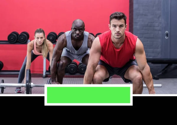 Personas Levantando Peso Haciendo Ejercicio Gimnasio Con Espacio Para Copiar —  Fotos de Stock