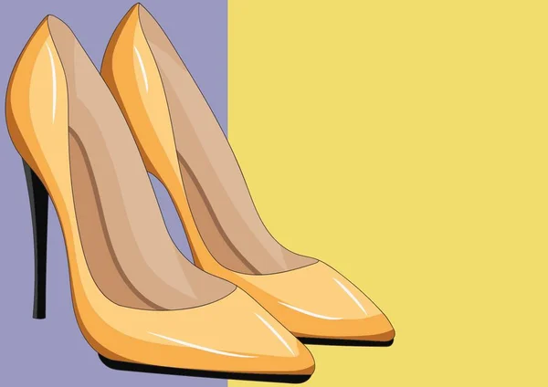 Ilustrasi Sepatu Hak Tinggi Stiletto Berwarna Kuning Pada Latar Belakang — Stok Foto