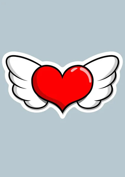 Ilustracja Czerwonego Serca Białymi Skrzydłami Miejsca Niebieskim Tle Walentynki Miłość — Zdjęcie stockowe