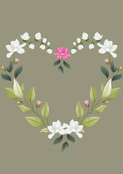 Ilustracja Serca Utworzone Kwiatów Miejsca Kopiowania Zielonym Tle Walentynki Miłość — Zdjęcie stockowe
