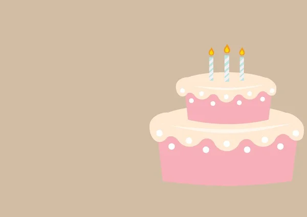 Ilustración Pastel Cumpleaños Rosa Con Tres Velas Sobre Fondo Beige — Foto de Stock