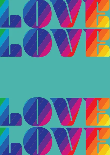 Illustratie Van Woorden Liefde Regenboogletters Vier Keer Blauwe Achtergrond Met — Stockfoto