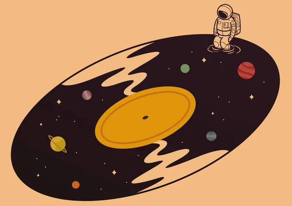 Ilustração Astronauta Vinil Com Espaço Cópia Fundo Laranja Espaço Viagem — Fotografia de Stock