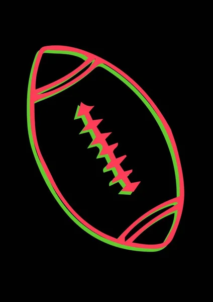 ブラックを基調にコピースペースのある鮮やかな赤と緑のアウトラインラグビーボールのイラスト スポーツとライティングの背景概念をデジタルで — ストック写真
