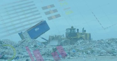 Gökyüzünde kuşlarla dolu bir alanda çalışan buldozerle ilgili istatistiksel veriler. finans ve ekonomi kavramı