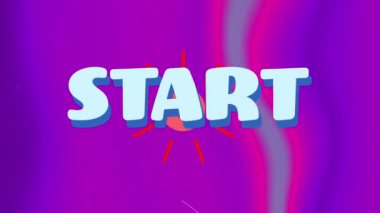 Başlangıç metninin dijital animasyonu ve renkli hareketli hipnotik arka plana karşı soyut şekiller. bilgisayar arayüzü ve video oyunu kavramı