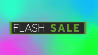 Renkli gradyan arkaplana karşı flash satış metninin dijital animasyonu. satış indirimi ve perakende iş konsepti