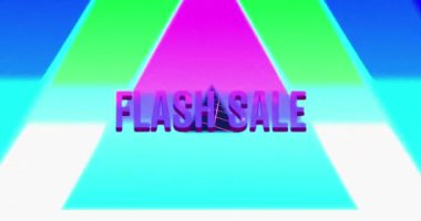 Renkli şebeke üzerinde flash satış metninin animasyonu. dijital arayüz video oyunu konsepti dijital olarak oluşturuldu.