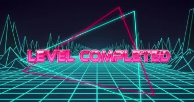 Düzey tamamlanmış metnin dijital arazili bir ızgara üzerinden canlandırılması. dijital arayüz video oyunu konsepti dijital olarak oluşturuldu.