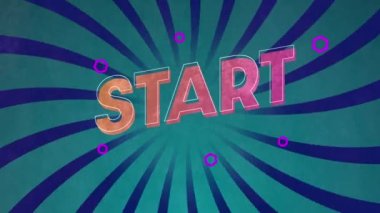 Dönen mavi ve yeşil arkaplan üzerinde metin başlatma animasyonu. dijital arayüz video oyunu konsepti dijital olarak oluşturuldu.