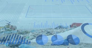 Gökyüzünde uçan kuşlarla dolu çöplüğe karşı istatistiksel veri işleme videosu. finans ve ekonomi kavramı
