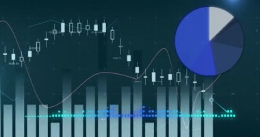 Yeşil arka planda finansal ve istatistiksel veri işlemenin dijital animasyonu. finans ve ekonomi kavramı