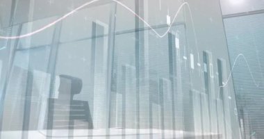 Boş ofise karşı finansal veri işlemenin dijital birleşik videosu. küresel finans ve iş kavramı