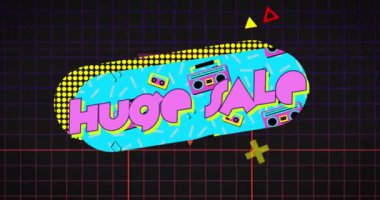 Renkli şekillerin değişmesi üzerine devasa satış metinlerinin animasyonu. dijital arayüz video oyunu konsepti dijital olarak oluşturuldu.