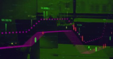 Boş ofise karşı finansal veri işlemenin dijital birleşik videosu. küresel finans ve iş kavramı