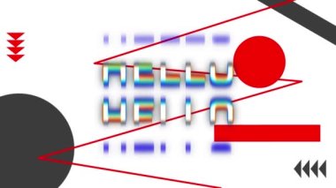 Renkli şekiller üzerinde merhaba mesajı animasyonu. dijital arayüz video oyunu konsepti dijital olarak oluşturuldu.