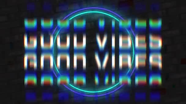 Animatie Van Goede Vibraties Tekst Twee Neon Cirkels Digitale Interface — Stockvideo