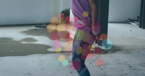 Colorful Spots Lights Moving African American Woman Jumping Ropes Sports — Stock Video