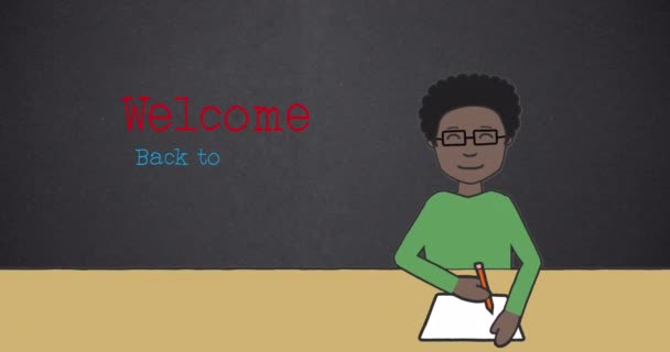 Digitale Animatie Van Schoolmeisje Studeren Welkom Terug School Tekst Tegen — Stockvideo