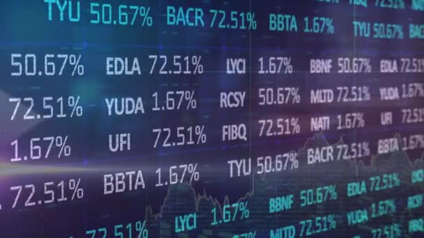 青い背景に株式市場のデータ処理を移動する矢印のデジタルアニメーション 世界の金融と経済の概念 — ストック動画