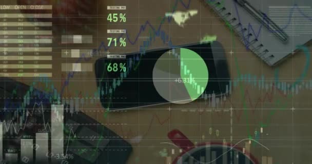 Vídeo Compuesto Digital Equipos Oficina Procesamiento Datos Financieros Escritorio Oficina — Vídeo de stock