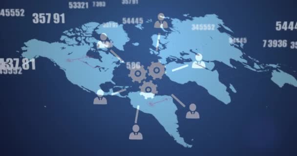 Red Iconos Digitales Múltiples Números Cambiantes Contra Mapa Del Mundo — Vídeo de stock