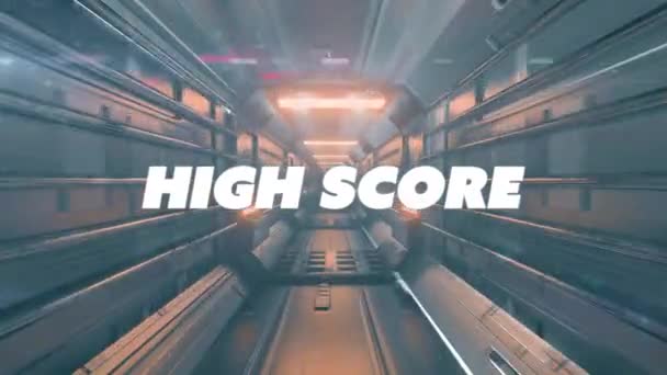 Digitale Animatie Van Hoge Score Tekst Tegen Gloeiende Tunnel Computerinterface — Stockvideo