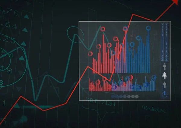 Gráficos Vermelhos Sobre Interface Digital Com Processamento Dados Contra Fundo — Fotografia de Stock