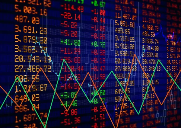 Zöld Piros Grafikonok Kék Hátterű Tőzsdei Adatfeldolgozásról Globális Pénzügyi Gazdasági — Stock Fotó