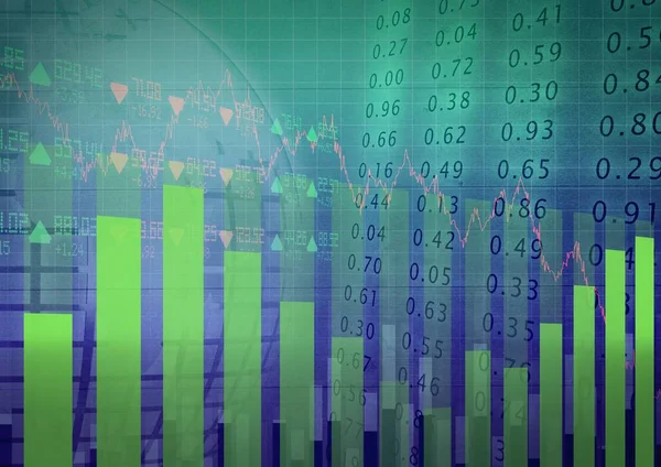 グリーンな背景を背景に 統計や株式市場のデータ処理について世界中で 世界の金融と経済の概念 — ストック写真