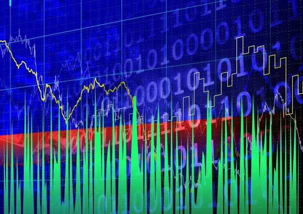 Statisztikai Bináris Kódolás Adatfeldolgozás Rácshálózaton Kék Háttérrel Globális Pénzügyi Gazdasági — Stock Fotó